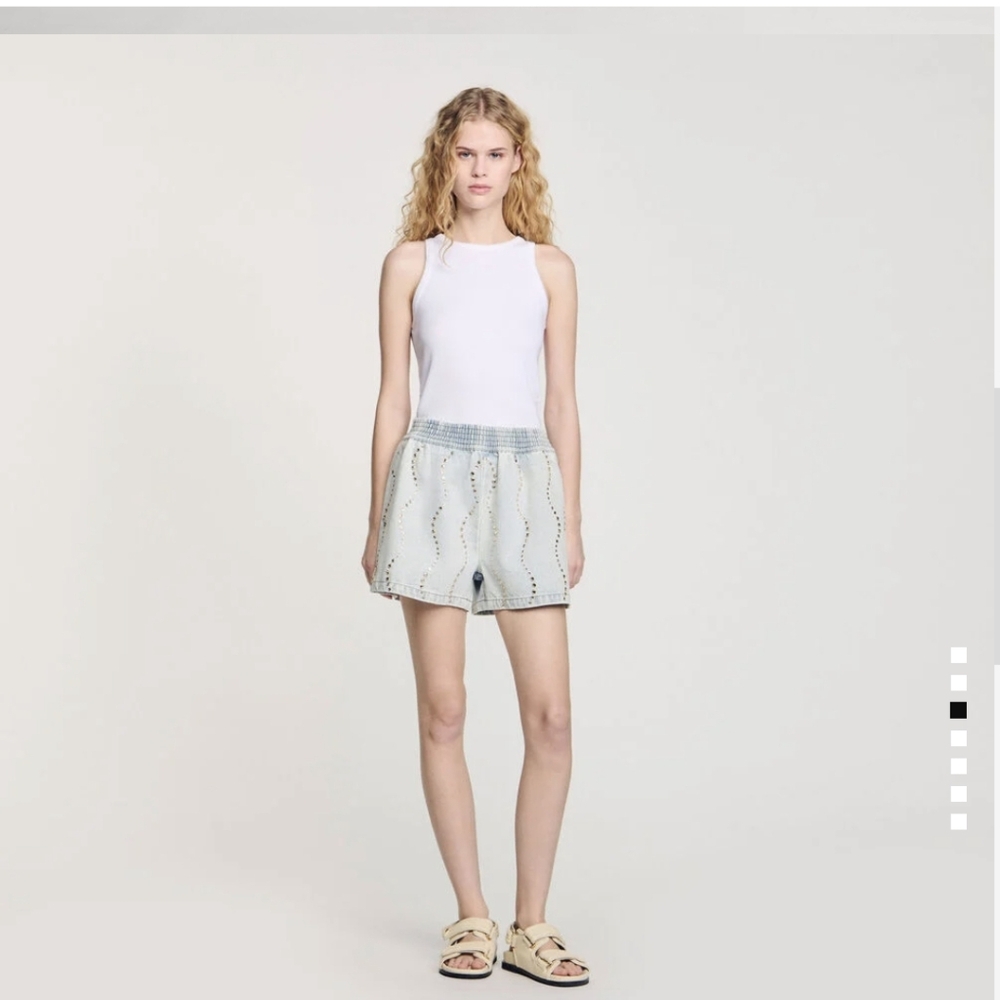 Sandro Light Blue Jean Shorts with Gold Studs